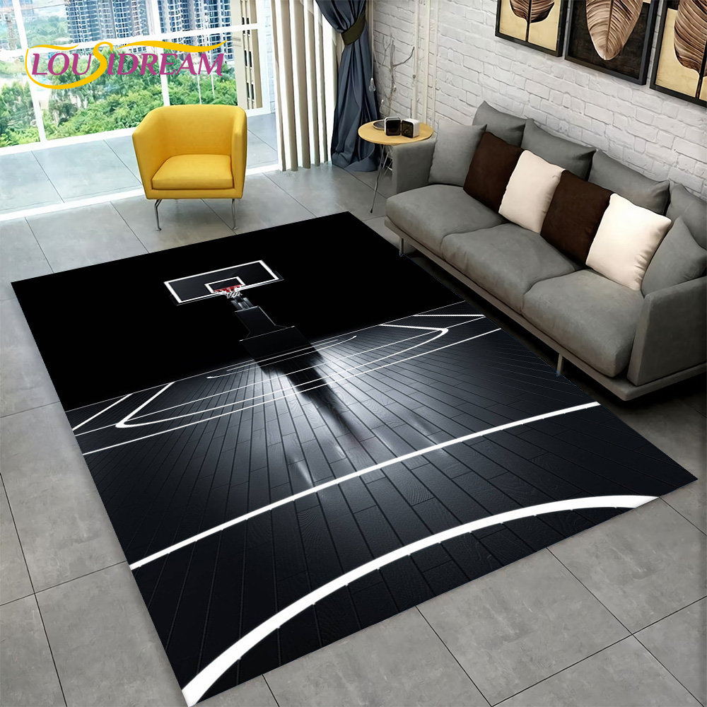 Badminton Zone - 3D Basketball Cour Cartoon Area Rug